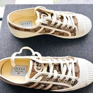 Update: More pics added…Authentic Gucci sneakers size 38 tan & white in color…